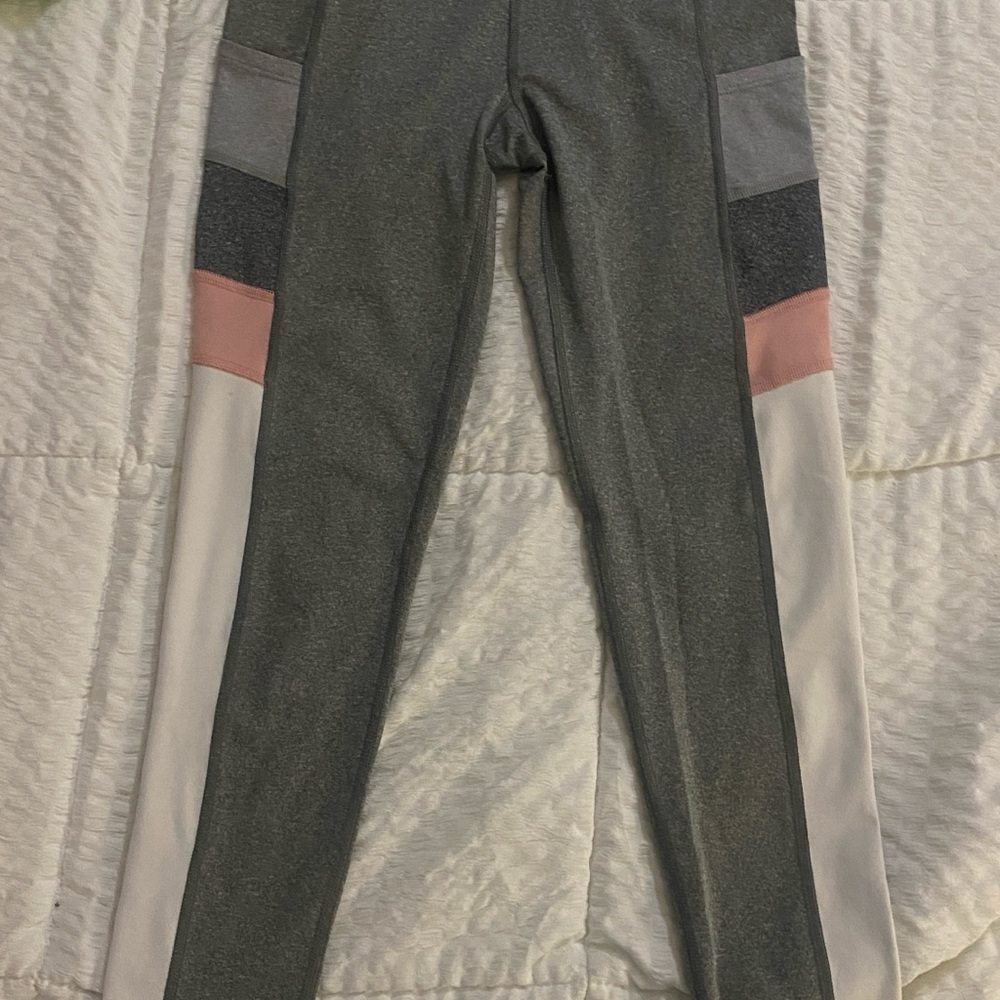 Colorblock Leggings - Gray, Pink, White